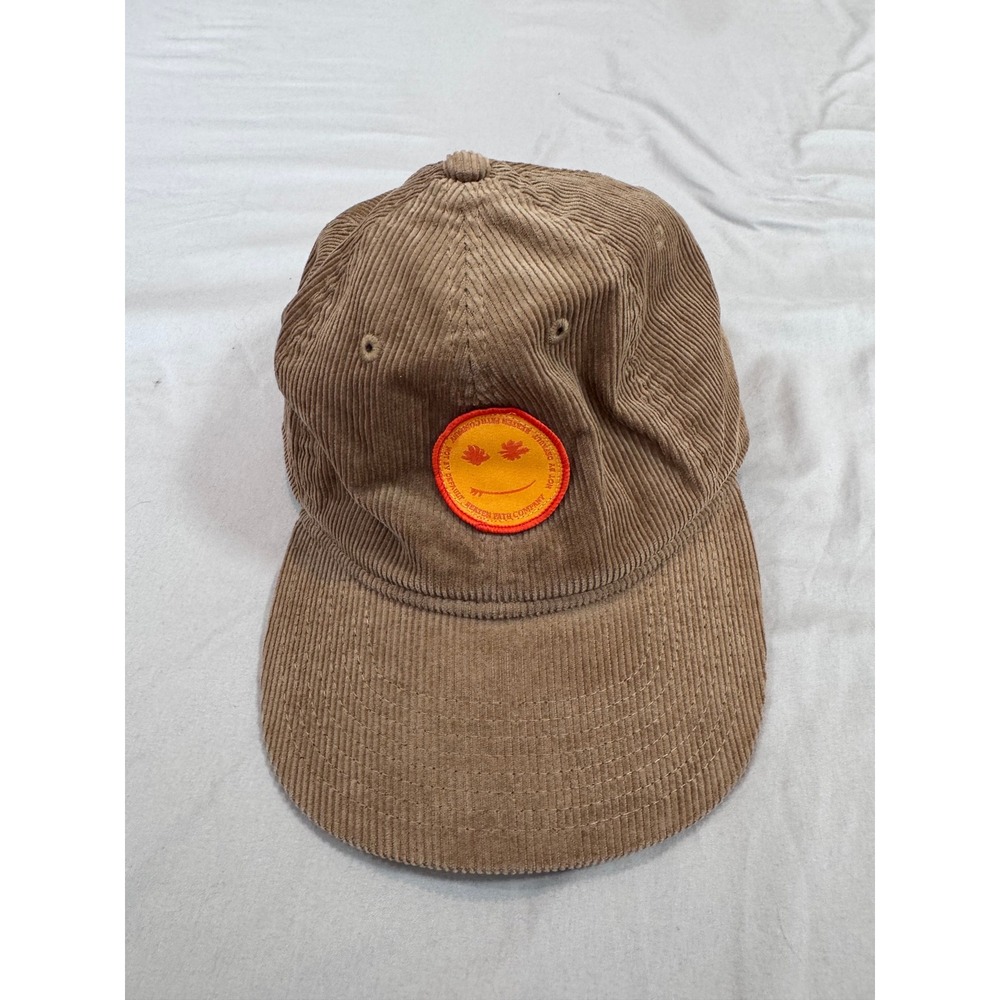 Newhattan Corduroy Smiley Face Patch Baseball Hat OS Tan Brown Strapback